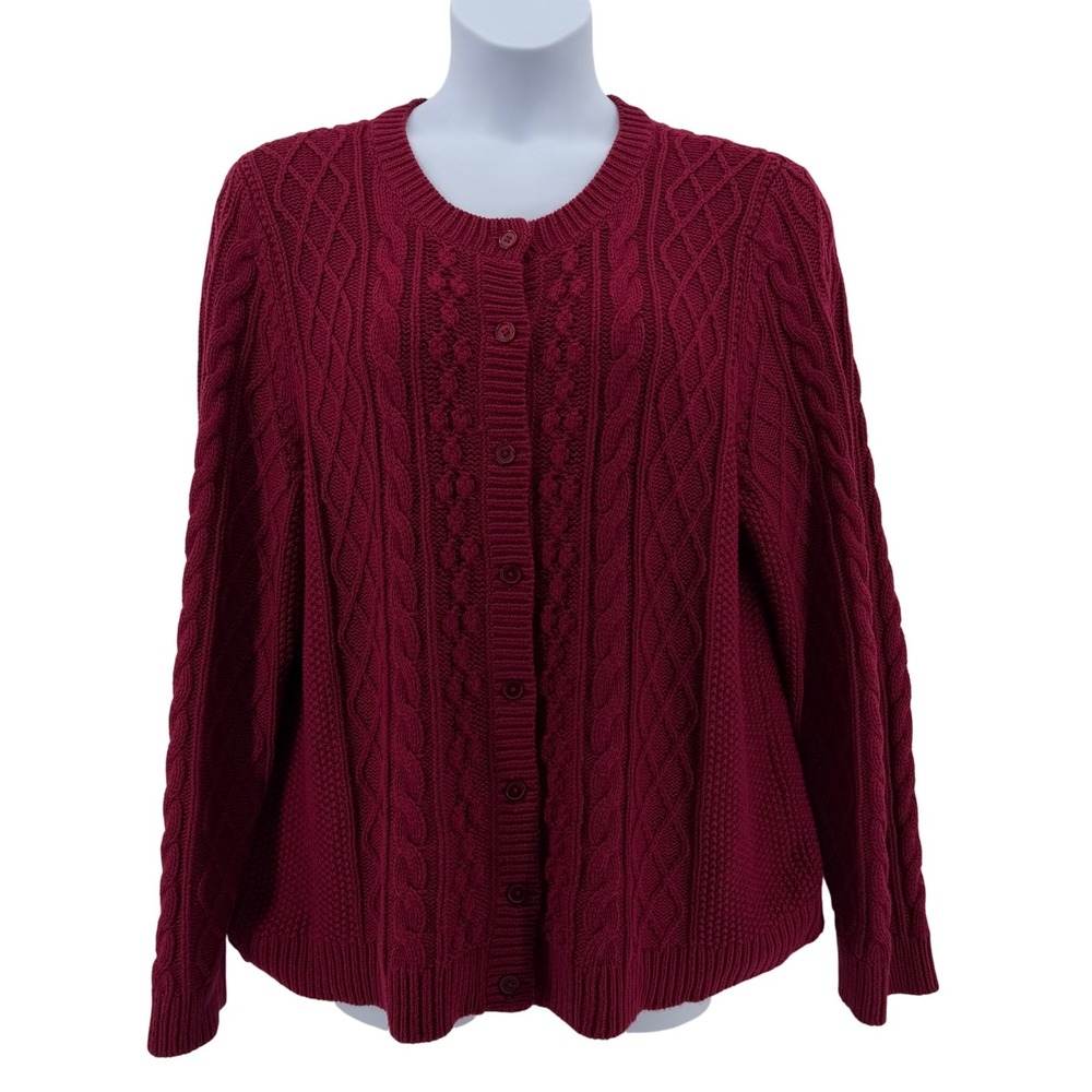 Talbots Cotton Wool Blend Cable Knit Cardigan Sweater Red Women 3X